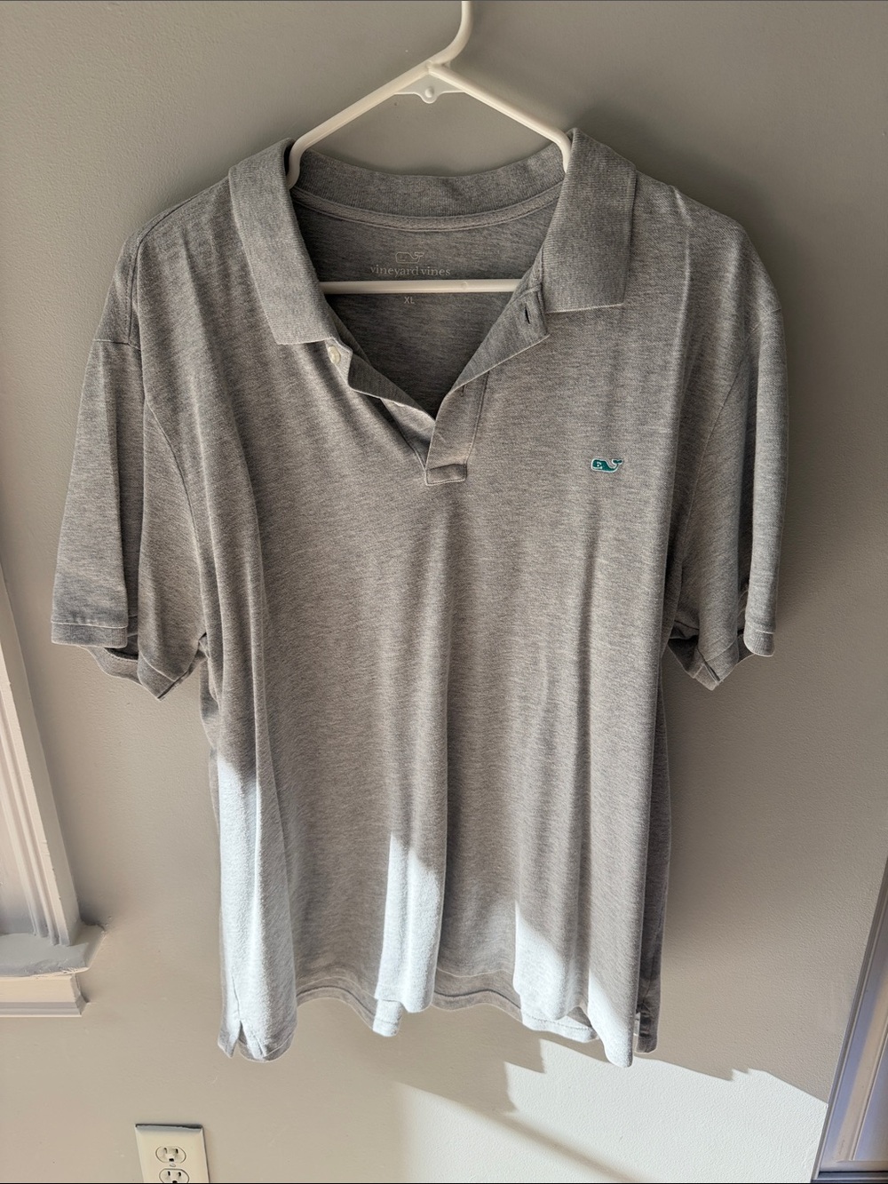 Vineyard Vines Slim Fit Heather Gray Polo with Teal Whale Logo